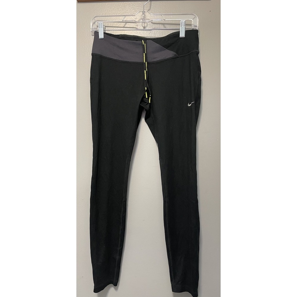Nike Dri-FIT Leggings Womens Medium Black Cropped Running Reflective Drawstring